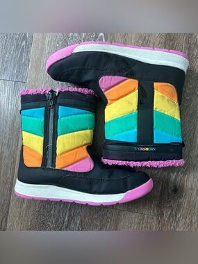 Merrell Kids' Black Boots with Pink, Teal, Yellow & Orange Chevron Panels